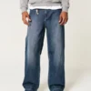 Donkere wassing Geborduurd logo Super baggy jeans Donkere wassing Geborduurd logo Super baggy jeans