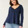 Easy babydolltop met lange mouwen en pointelle