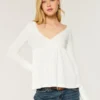 Easy babydolltop met lange mouwen en pointelle