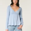 Easy babydolltop met lange mouwen en pointelle