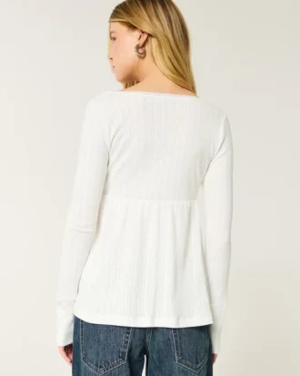 Easy babydolltop met lange mouwen en pointelle