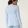 Easy babydolltop met lange mouwen en pointelle