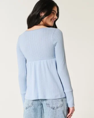 Easy babydolltop met lange mouwen en pointelle