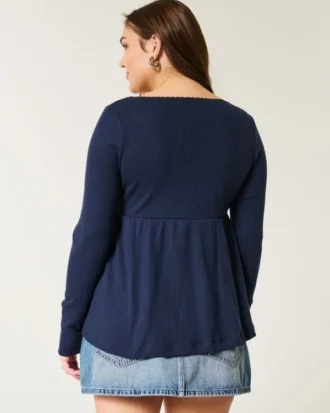 Easy babydolltop met lange mouwen en pointelle