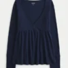 Easy babydolltop met lange mouwen en pointelle