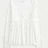 Easy babydolltop met lange mouwen en pointelle