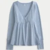 Easy babydolltop met lange mouwen en pointelle