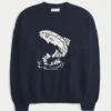 Easy Jumping Fish Graphic Crew Sweater Easy Jumping Fish Graphic Crew Sweater