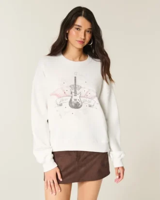 Easy New York Sweatshirt met gitaarprint en studs