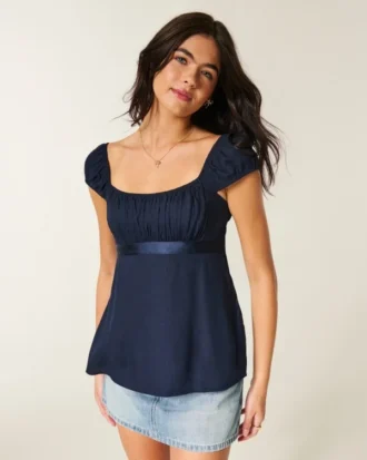Easy satijnen babydolltop met strik