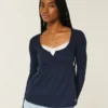 Easy Tie-Back Henley Babydoll Top