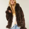 Faux fur gevoerde faux shearling jas