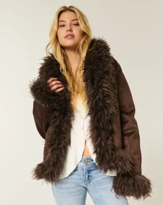 Faux fur gevoerde faux shearling jas