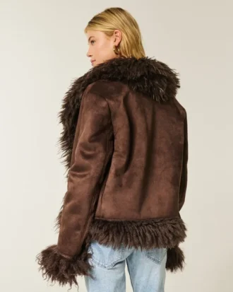 Faux fur gevoerde faux shearling jas