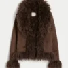 Faux fur gevoerde faux shearling jas