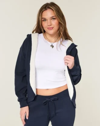 Faux fur gevoerde fleece vest zonder sluiting