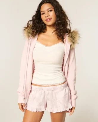 Flanellen short met ruches