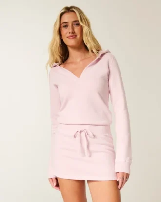 Fleece jurk met capuchon en lange mouwen