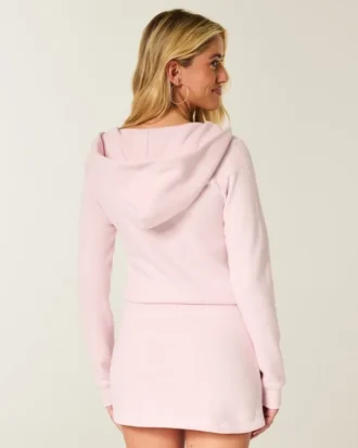 Fleece jurk met capuchon en lange mouwen