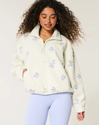 Geborduurd sherpa fleece jack