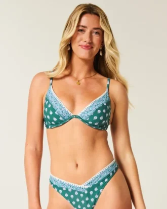 Geborduurde bikini-top met beugels en diepe halslijn
