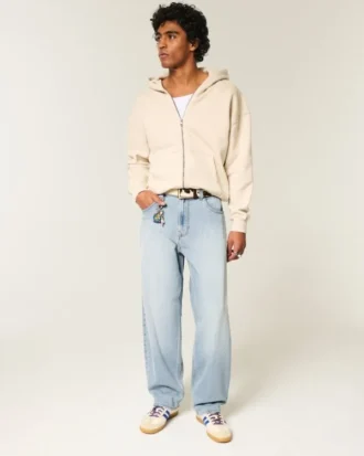 Geborduurde lichtgewassen skaterbaggyjeans