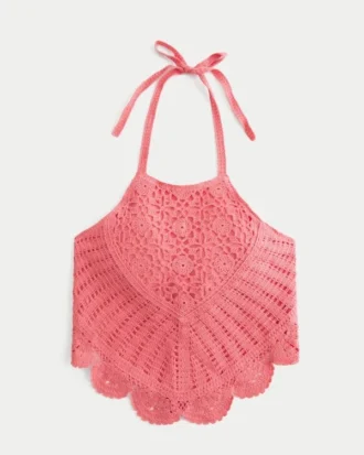 Gehaakte tanktop met hoge hals en open rug