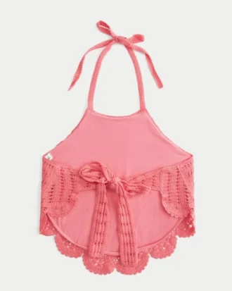 Gehaakte tanktop met hoge hals en open rug