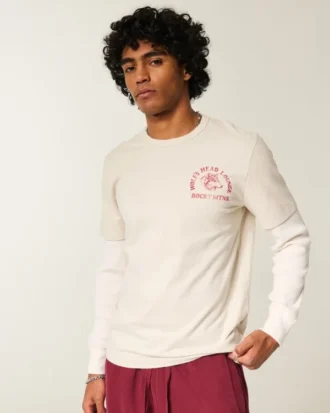 Gelaagde T-shirt met lange mouwen en wolfskop-print