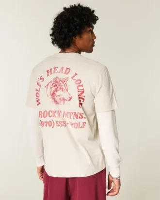 Gelaagde T-shirt met lange mouwen en wolfskop-print