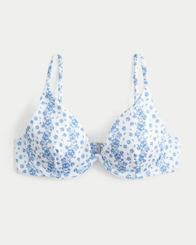 Geribbelde bikini-top met beugels en diep decolleté Geribbelde bikini-top met beugels en diep decolleté