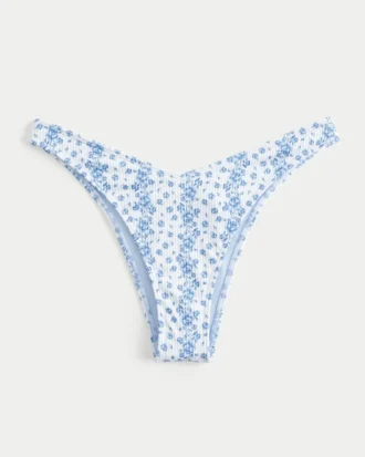 Geribbelde bikinibroek met hoge beenuitsnijding en V-taille