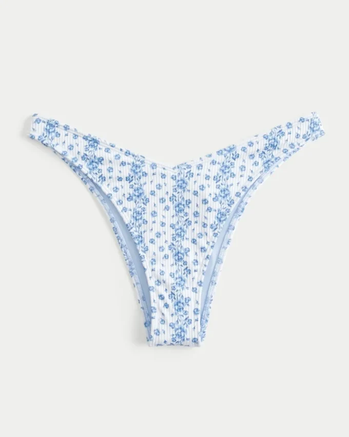Geribbelde bikinibroek met hoge beenuitsnijding en V-taille