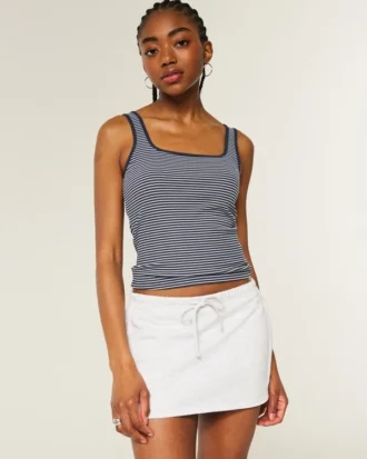 Geribbelde naadloze stof tanktop met vierkante hals