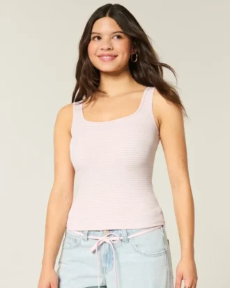 Geribbelde naadloze stof tanktop met vierkante hals