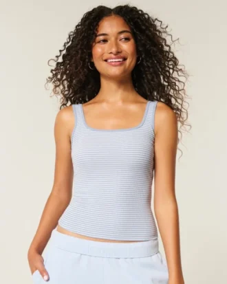 Geribbelde naadloze stof tanktop met vierkante hals