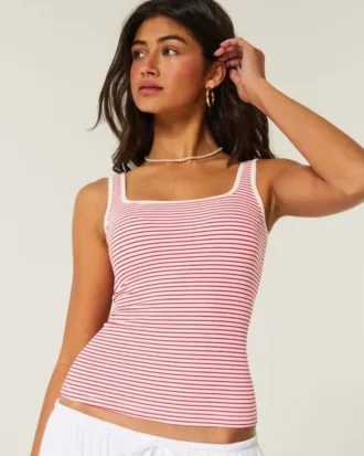 Geribbelde naadloze stof tanktop met vierkante hals