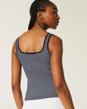 Geribbelde naadloze stof tanktop met vierkante hals