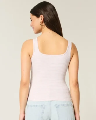 Geribbelde naadloze stof tanktop met vierkante hals