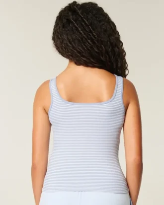 Geribbelde naadloze stof tanktop met vierkante hals