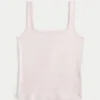 Geribbelde naadloze stof tanktop met vierkante hals Geribbelde naadloze stof tanktop met vierkante hals