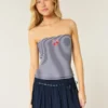 Geribbelde strapless geborduurde kersen tube top