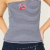 Geribbelde strapless geborduurde kersen tube top