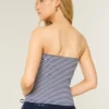 Geribbelde strapless geborduurde kersen tube top