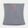 Geribbelde strapless geborduurde kersen tube top