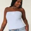 Geribbelde strapless tube top met print