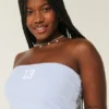 Geribbelde strapless tube top met print