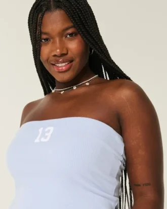 Geribbelde strapless tube top met print