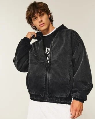 Gewassen zwart denim skaterjack