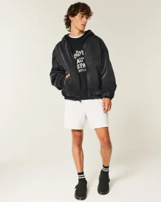 Gewassen zwart denim skaterjack